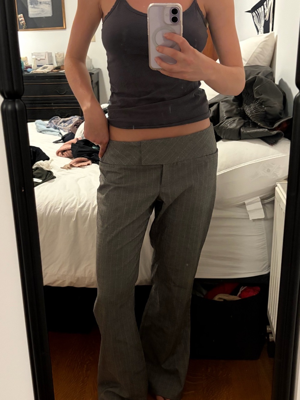 Joe Benbasset Gray Pinstripe Wide-Leg Dress Pants